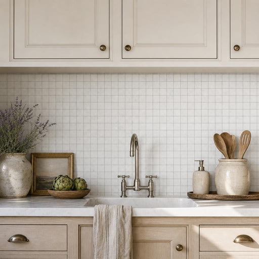 Freska 1x1 Square Honed Limestone Mosaic — Kitchen backsplash