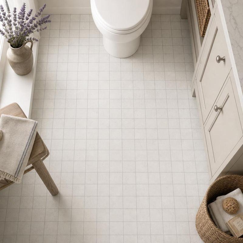 Freska 2x2 Filled & Honed Limestone Mosaic Tile — Bathroom floor