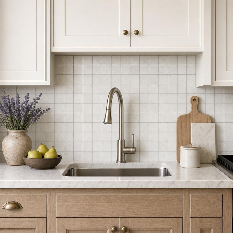 Freska 2x2 Filled & Honed Limestone Mosaic Tile — Kitchen backsplash