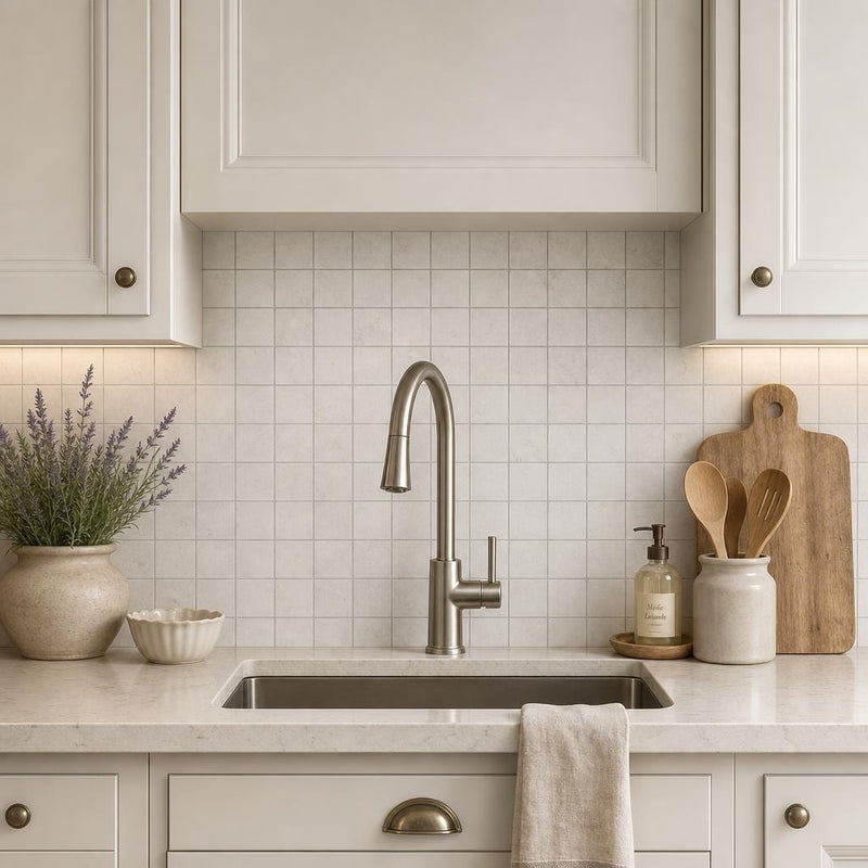 Freska 2x2 Honed Limestone Mosaic Tile — Kitchen backsplash