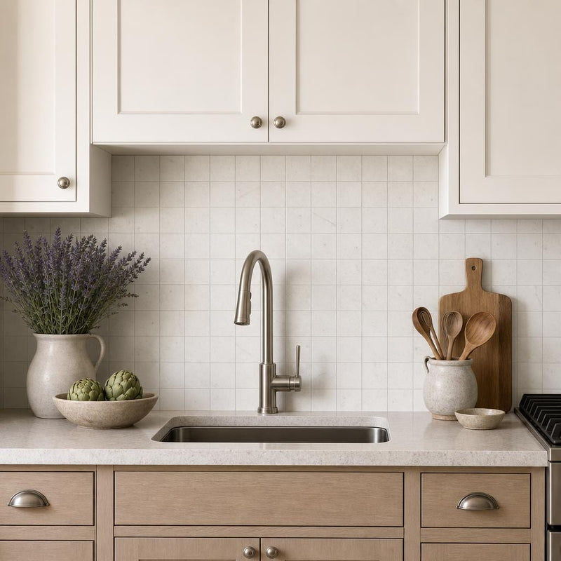 Freska 2x2 Square Honed Limestone Mosaic — Kitchen backsplash