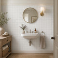 Freska 2x2 Square Honed Limestone Mosaic — Powder Room wall