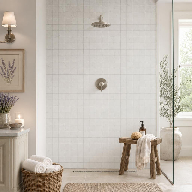 Freska 2x2 Square Honed Limestone Mosaic — Spa spa interior