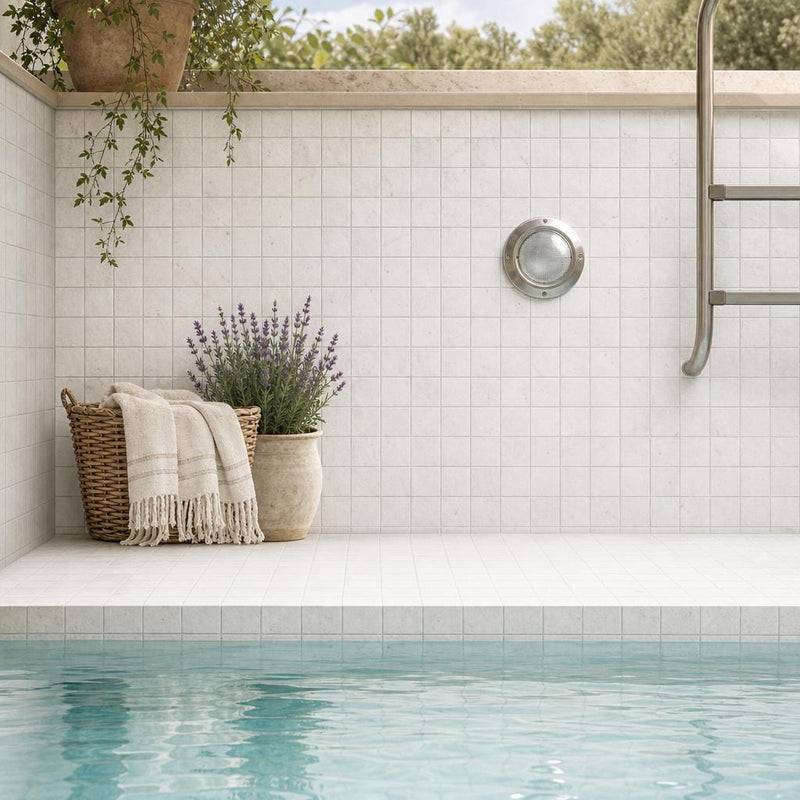 Freska 2x2 Square Honed Limestone Mosaic — Swimming Pool pool interior tiling