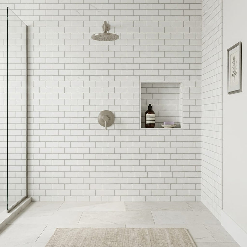 Freska 2x4 Subway Honed Limestone Mosaic — Bathroom shower wall