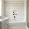Freska 2x4 Subway Honed Limestone Mosaic — Bathroom tub surround