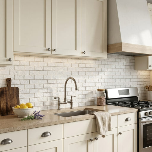 Freska 2x4 Subway Splitface Limestone Mosaic — Kitchen backsplash