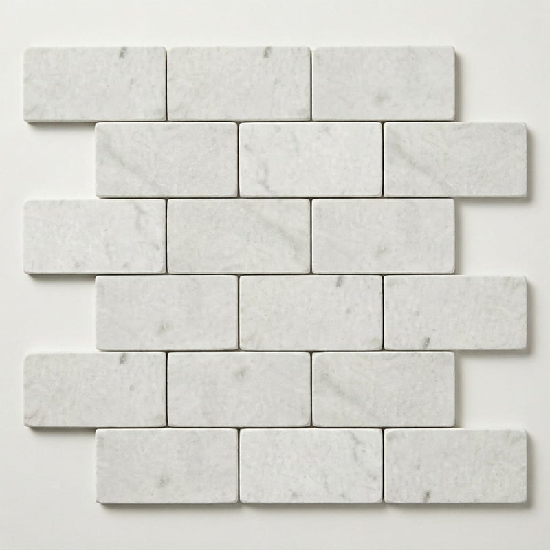 Freska 2x4 Subway Tumbled Limestone Mosaic close-up