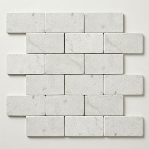 Freska 2x4 Subway Tumbled Limestone Mosaic close-up
