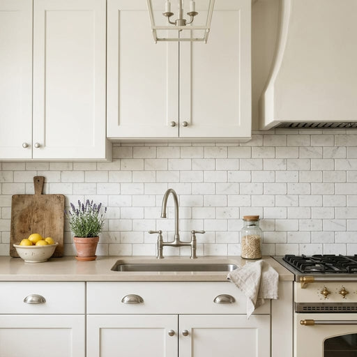 Freska 2x4 Subway Tumbled Limestone Mosaic — Kitchen backsplash