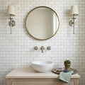 Freska 2x4 Subway Tumbled Limestone Mosaic — Powder Room wall