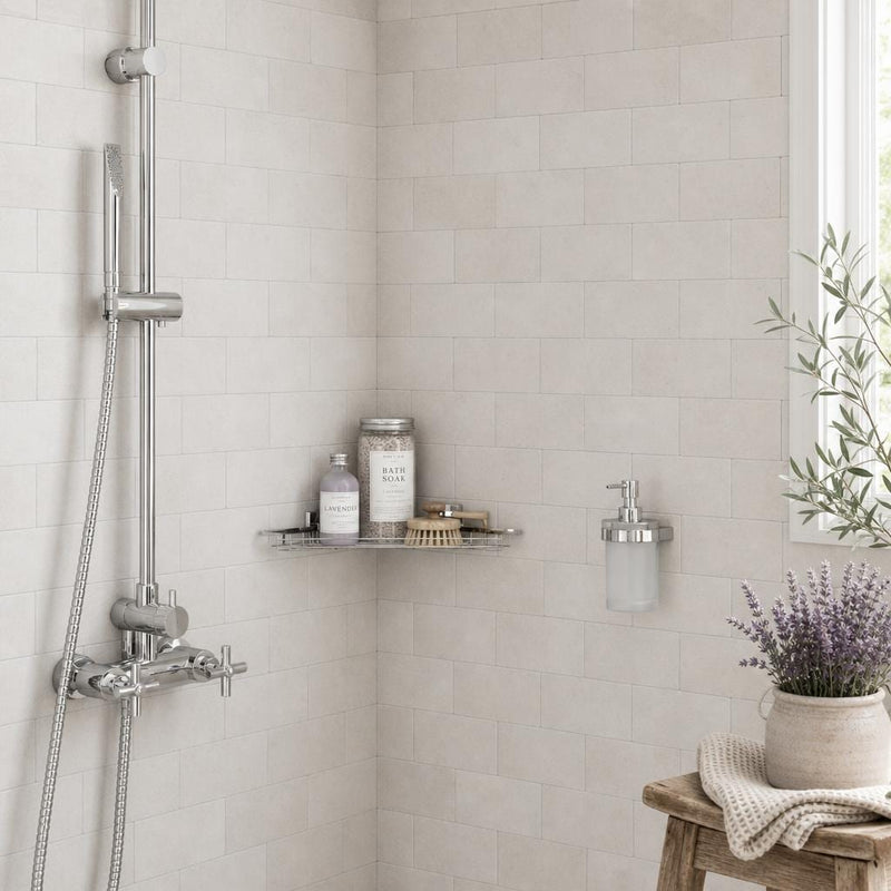 Freska 3x6 Tumbled Limestone Tile — Bathroom shower wall