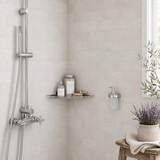 Freska 3x6 Tumbled Limestone Tile — Bathroom shower wall