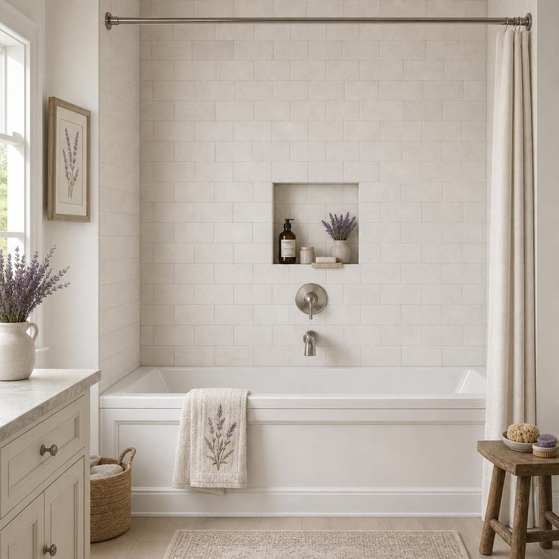 Freska 3x6 Tumbled Limestone Tile — Bathroom tub surround