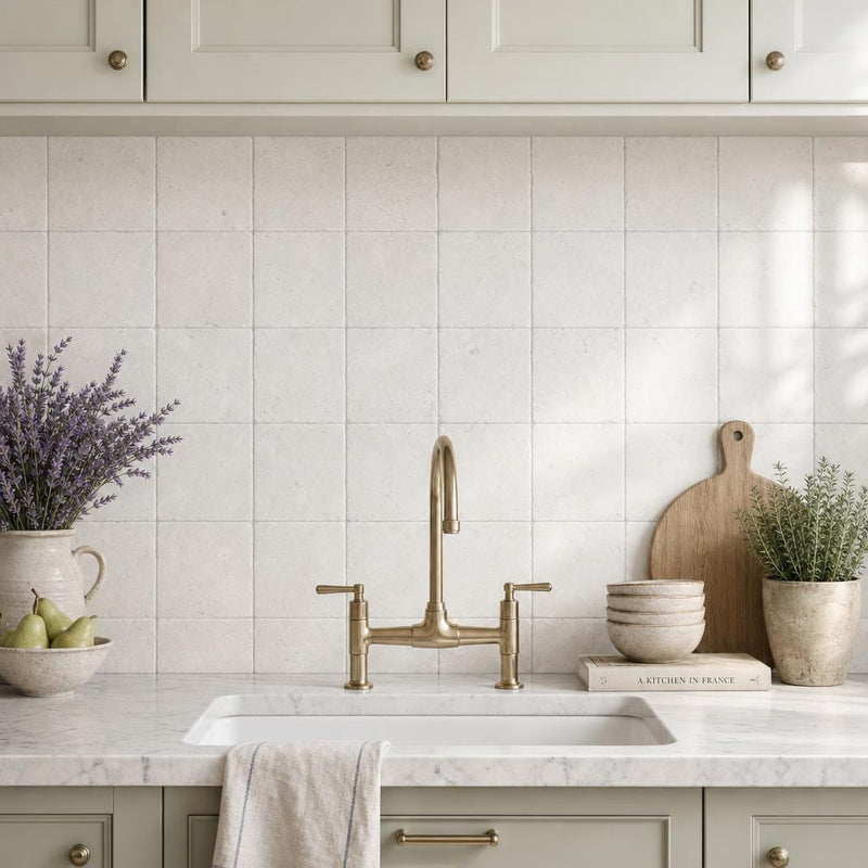 Freska 4x4 Tumbled Limestone Tile — Kitchen backsplash