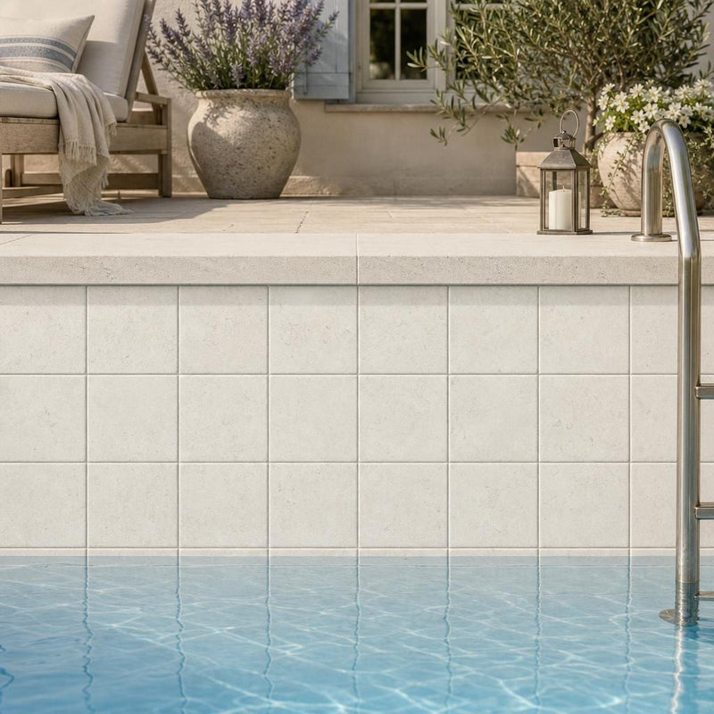 Freska 4x4 Tumbled Limestone Tile — Swimming Pool waterline