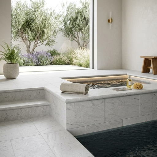 Freska 6x12 Tumbled Limestone Single Bullnose Pool Coping — Spa spa overhang edge
