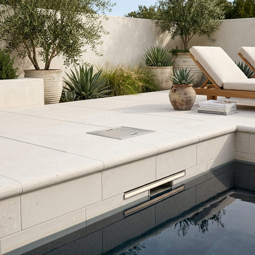 Freska 6x12 Tumbled Limestone Single Bullnose Pool Coping — Swimming Pool remodel pool edge