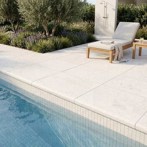Freska Limestone Coping 12x18 Tumbled Double Bullnose 1.25 inch 16x24 pool coping — Swimming Pool pool edge drop-face coping