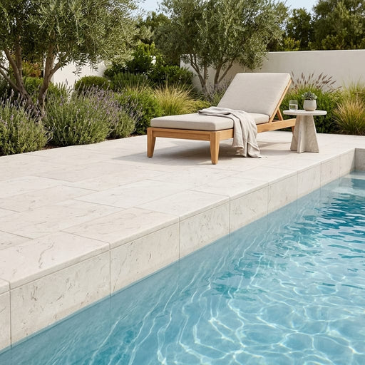 Freska Limestone Coping 12x18 Tumbled Double Bullnose 2 inch 16x24 pool coping — Swimming Pool pool edge drop-face coping
