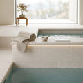 Freska Limestone Coping 6x12 Tumbled Bullnose 2 inch pool coping — Spa spa overhang edge