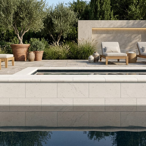 Freska Limestone Coping 6x12 Tumbled Bullnose 2 inch pool coping — Swimming Pool pool edge drop-face coping