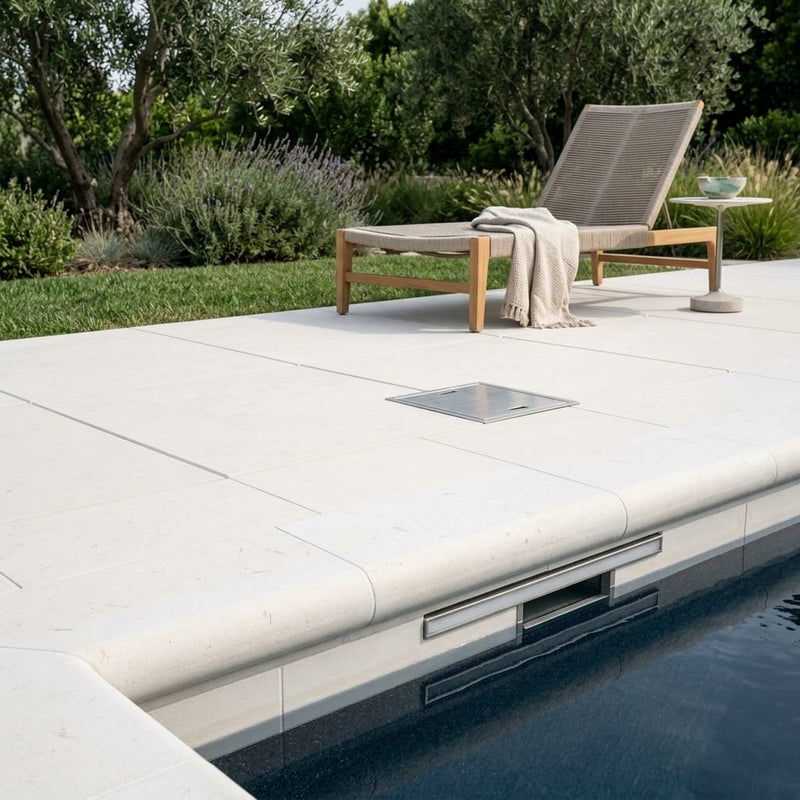Freska Limestone Coping 6x12 Tumbled Bullnose 2 inch pool coping — Swimming Pool remodel pool edge