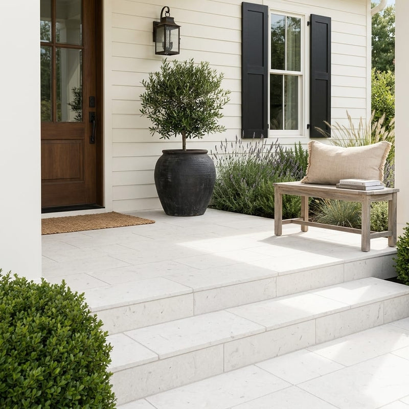 Freska Limestone Paver 12x24 Tumbled 2 inch — Front Yard front porch