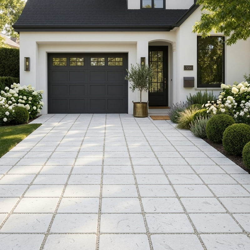 Freska Limestone Paver 16x16 Tumbled 1.25 inch — Front Yard driveway
