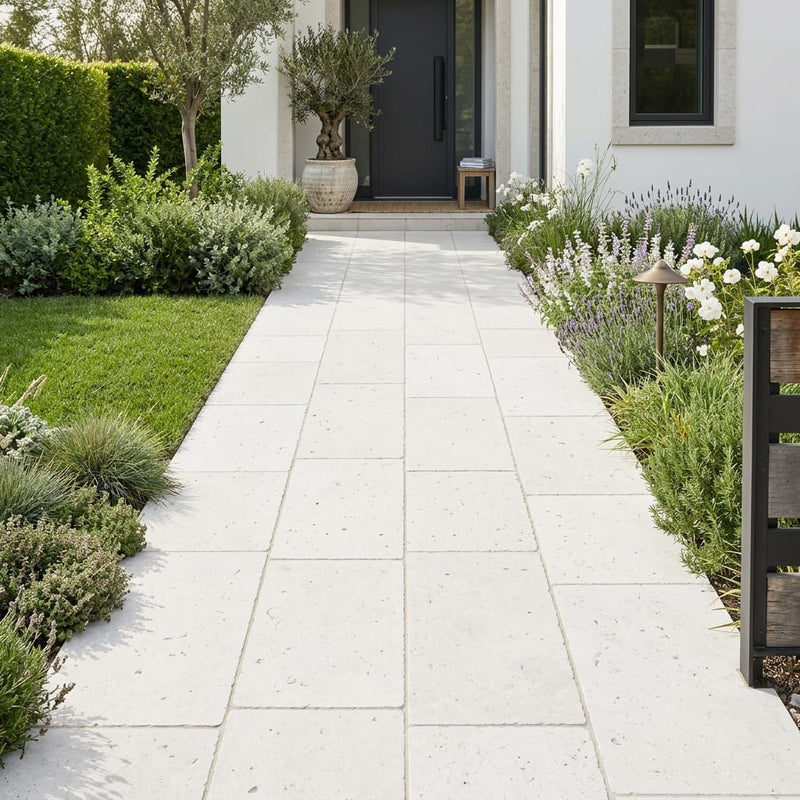 Freska Limestone Paver 16x24 Tumbled 2 inch — Front Yard walkway