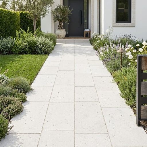 Freska Limestone Paver 16x24 Tumbled 2 inch — Front Yard walkway