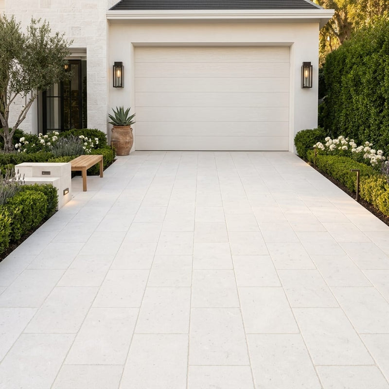 Freska Limestone Paver 16x32 Tumbled 1.25 inch 18x36 — Front Yard driveway