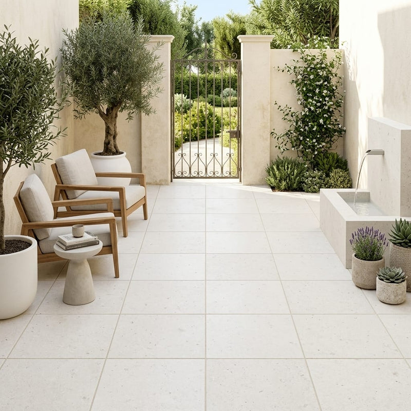 Freska Limestone Paver 24x24 Brushed 1.25 inch — Courtyard paving