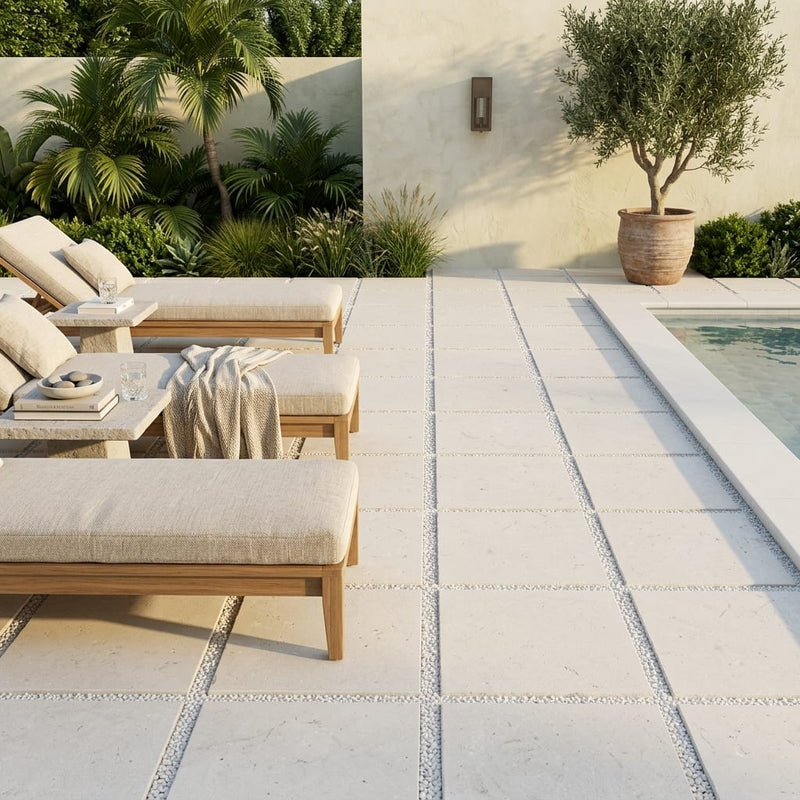 Freska Limestone Paver 24x24 Tumbled 1.25 inch — Backyard pool deck