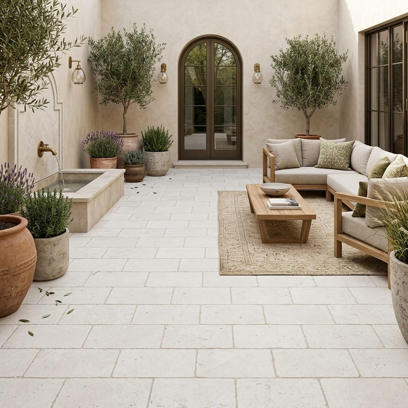Freska Limestone Paver 6x12 Tumbled 1.25 inch — Courtyard paving