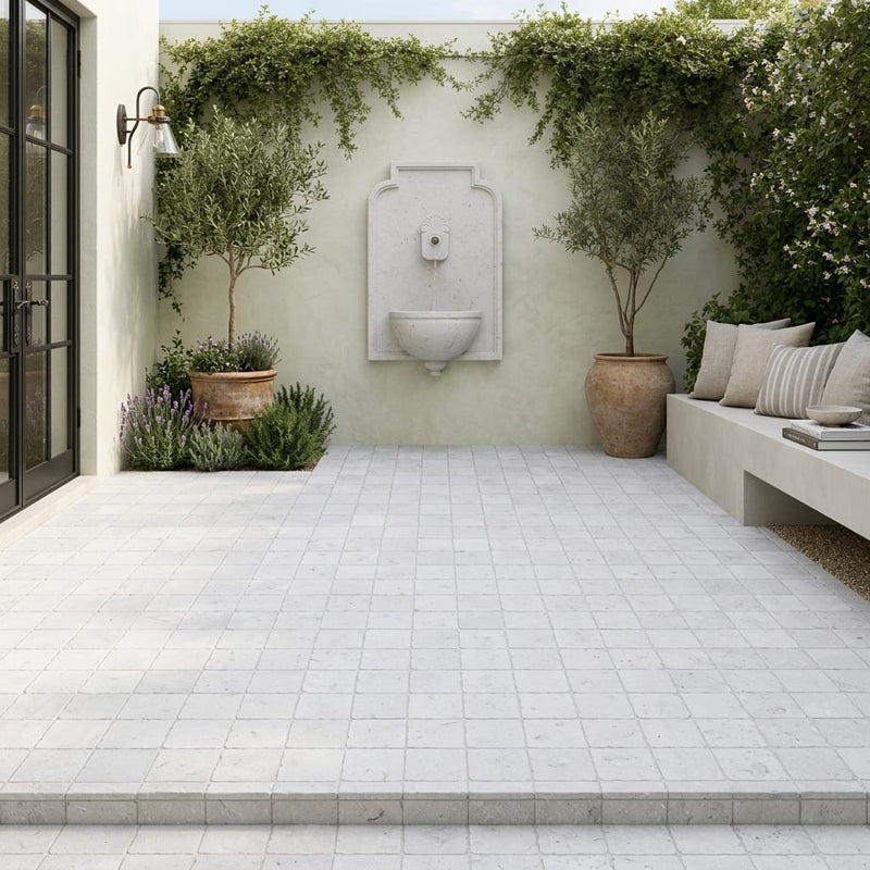 Freska Limestone Paver 6x6 Tumbled 1.25 inch — Courtyard paving