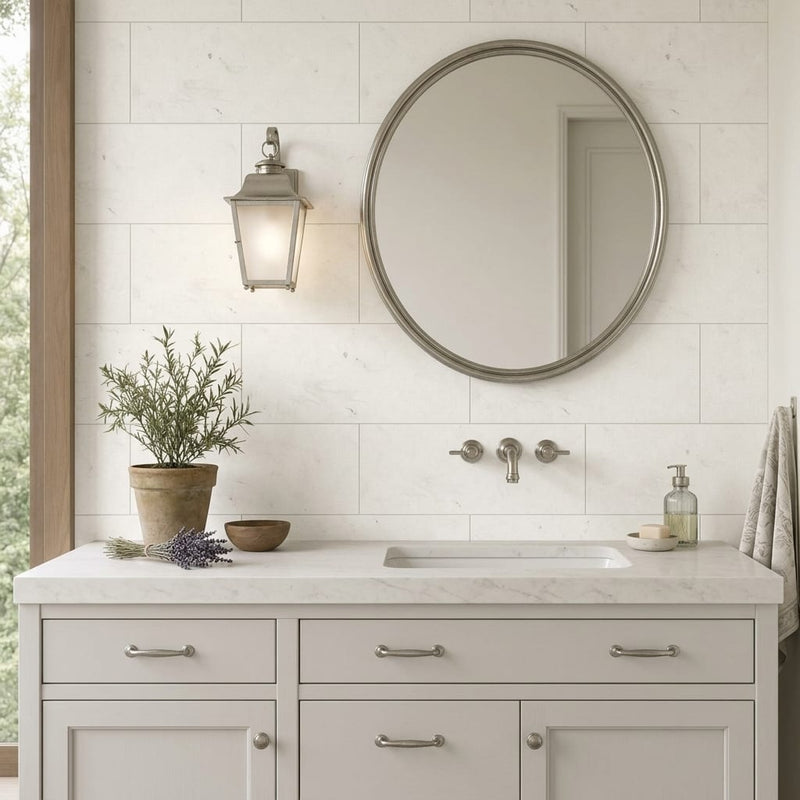 Freska Limestone Tile 12x24 Honed — Bathroom vanity wall