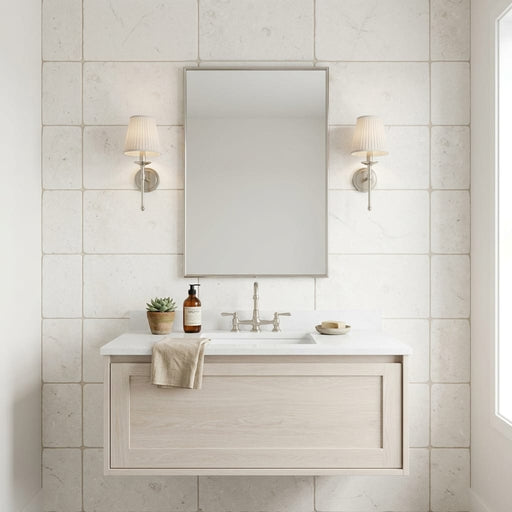 Freska Limestone Tile 16x24 Tumbled — Bathroom vanity wall