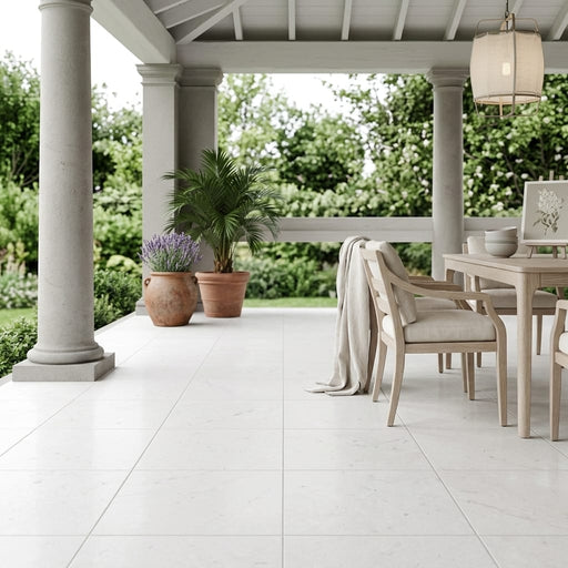 Freska Limestone Tile 18x18 Honed — Covered Patio floor