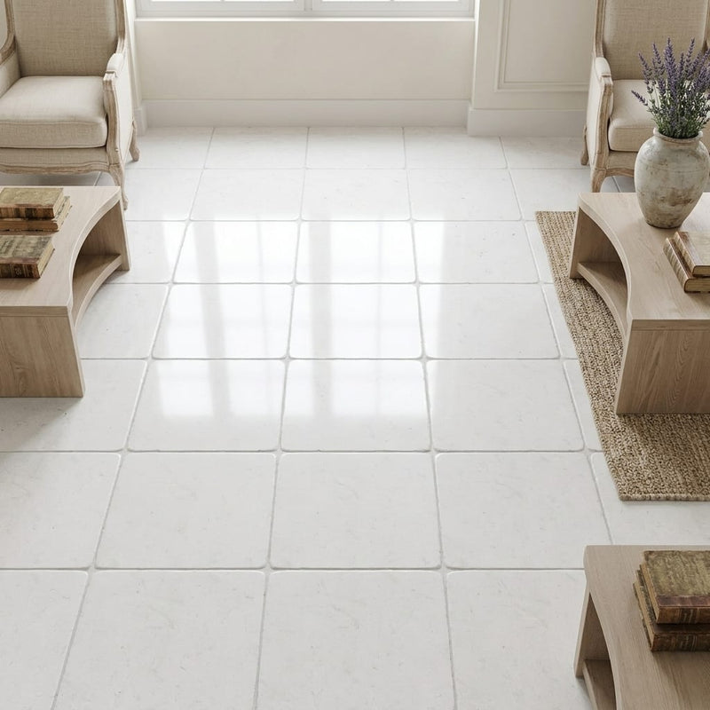 Freska Limestone Tile 18x18 Tumbled — Family Room floor