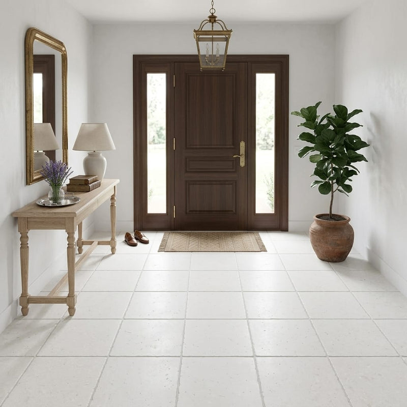 Freska Limestone Tile 18x18 Tumbled — Foyer floor