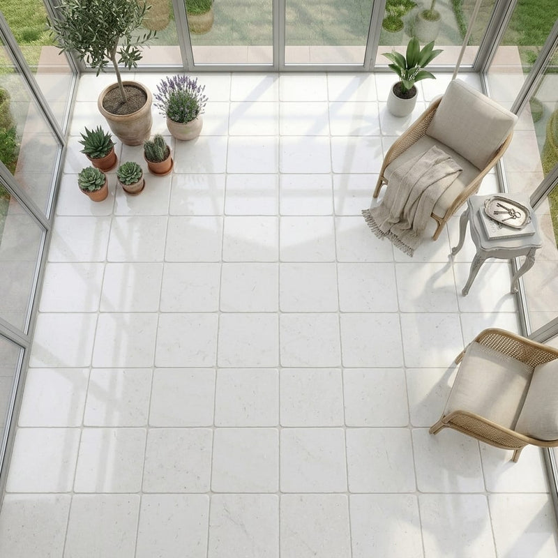 Freska Limestone Tile 18x18 Tumbled — Sunroom floor