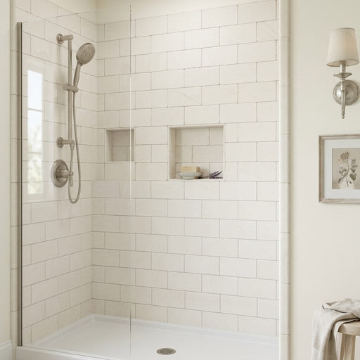 Freska Limestone Tile 3x6 Tumbled — Bathroom shower wall edge