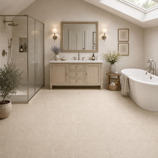 Gascogne Beige 12x12 Honed Natural Limestone Tile — Bathroom floor