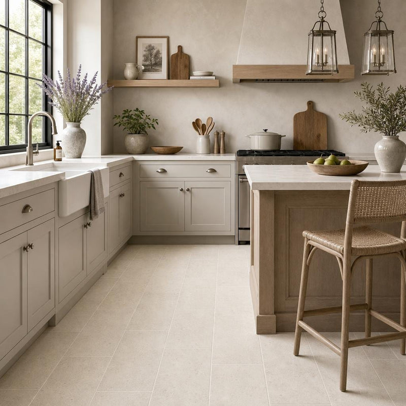 Gascogne Beige 12x24 Honed Limestone Tile — Kitchen floor