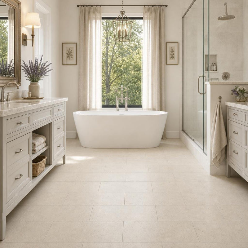 Gascogne Beige 12x24 Honed Limestone Tile — Primary Bath floor