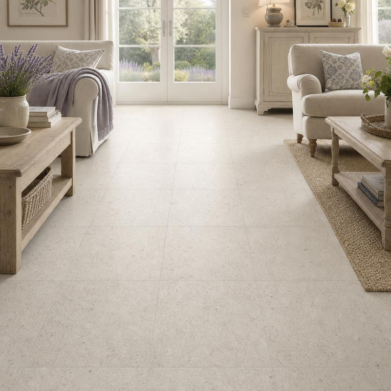 Gascogne Beige 18x18 Honed Natural Limestone Tile — Family Room floor