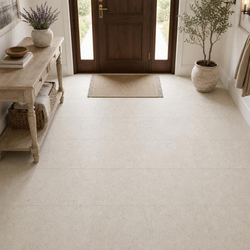 Gascogne Beige 18x18 Honed Natural Limestone Tile — Foyer floor
