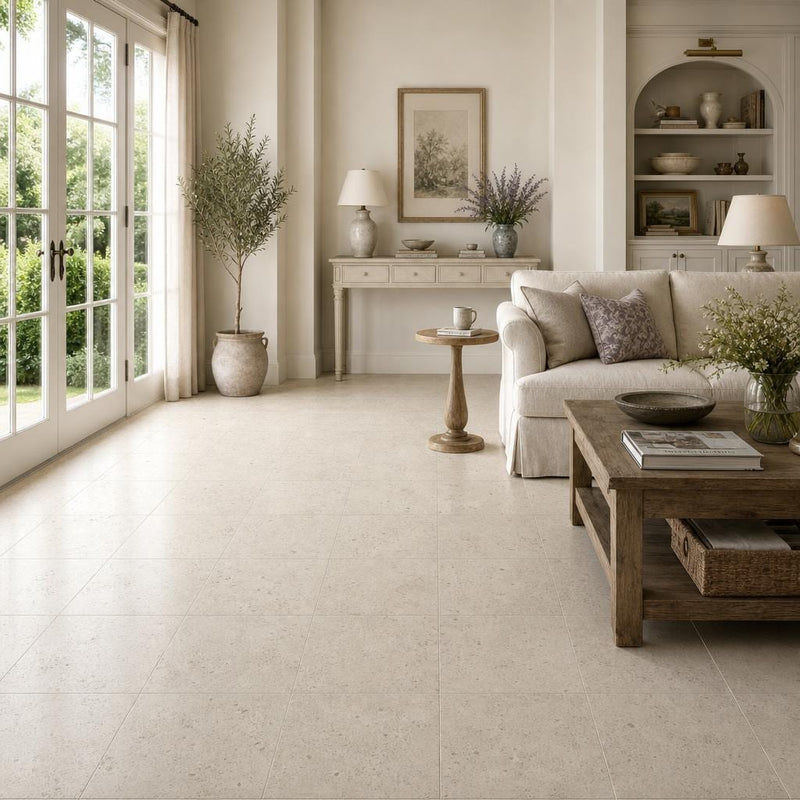 Gascogne Beige 18x18 Honed Natural Limestone Tile — Living Room floor
