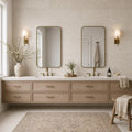 Gascogne Beige 18x36 Brushed Natural Limestone Tile — Bathroom vanity wall